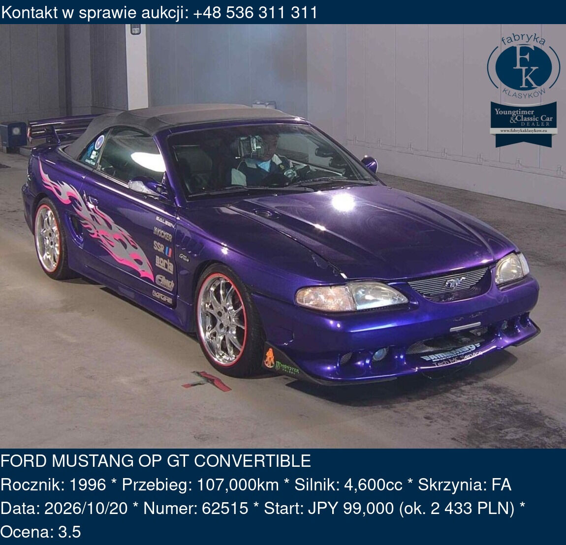 FORD MUSTANG OP GT CONVERTIBLE 1996 - zdjęcie 2