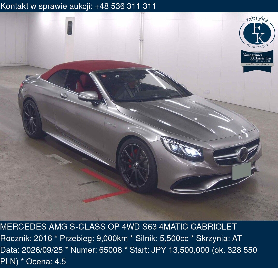 MERCEDES AMG S-CLASS OP 4WD S63 4MATIC CABRIOLET 2016 - zdjęcie 2