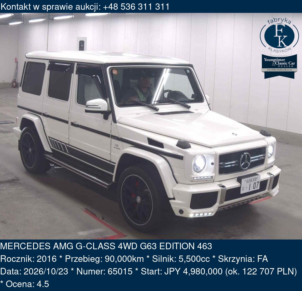 MERCEDES AMG G-CLASS 4WD G63 EDITION 463 2016 - zdjęcie 2