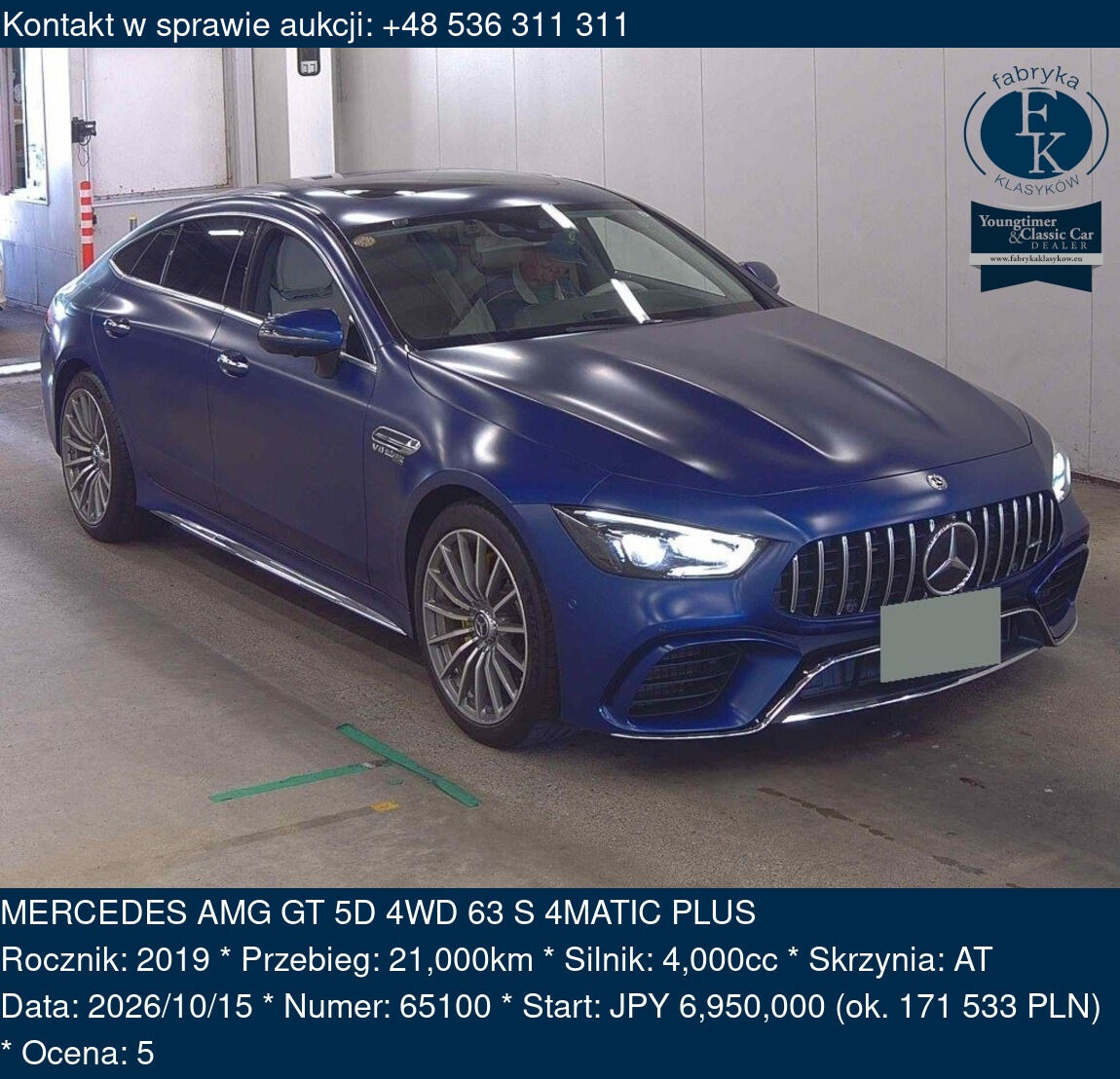 MERCEDES AMG GT 5D 4WD 63 S 4MATIC PLUS 2019 - zdjęcie 2