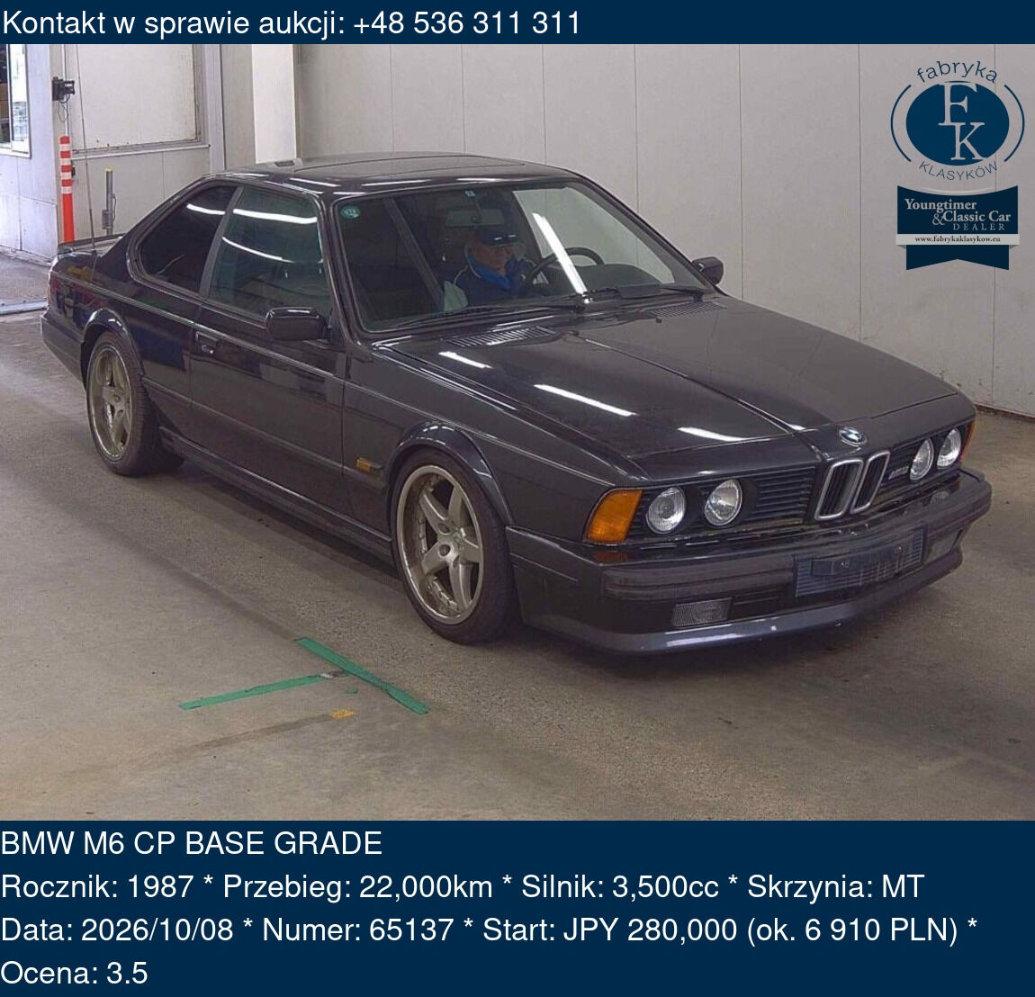 BMW M6 CP BASE GRADE 1987 - zdjęcie 2
