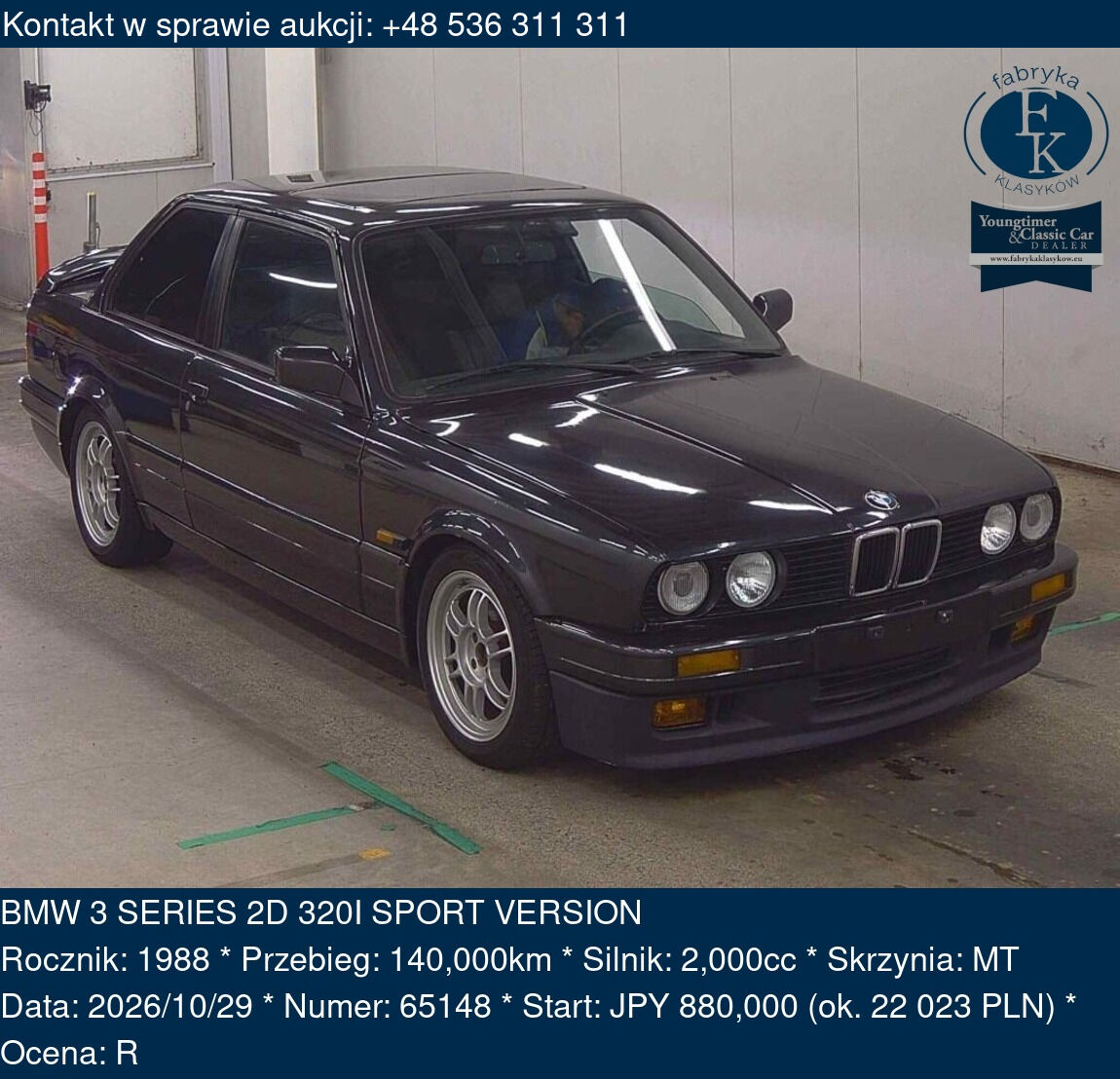 BMW 3 SERIES 2D 320I SPORT VERSION 1988 - zdjęcie 2