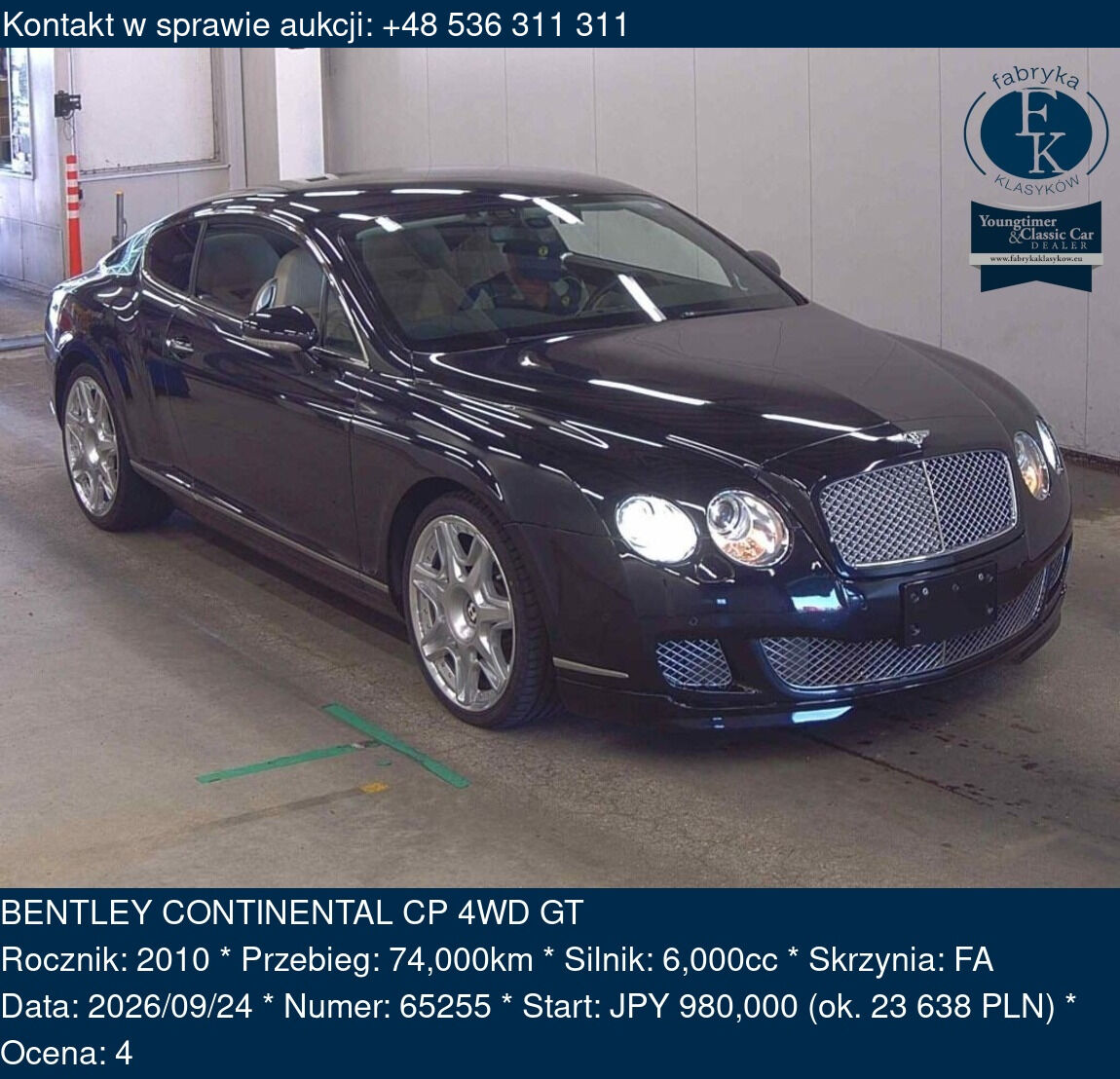 BENTLEY CONTINENTAL CP 4WD GT 2010 - zdjęcie 2