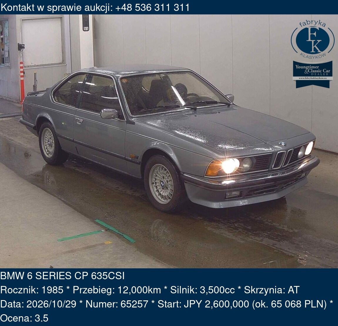 BMW 6 SERIES CP 635CSI 1985 - zdjęcie 2