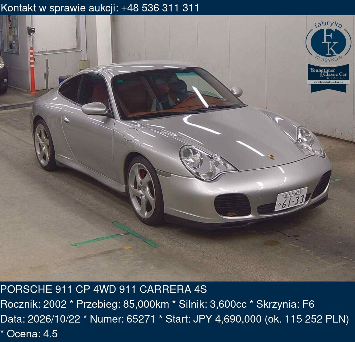 PORSCHE 911 CP 4WD 911 CARRERA 4S 2002 - zdjęcie 2
