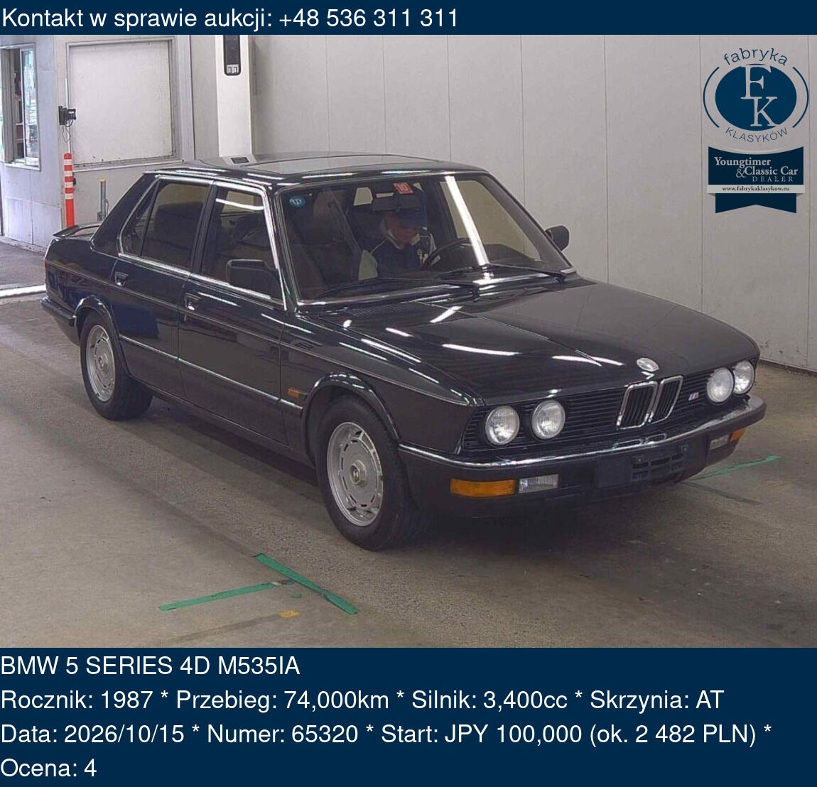 BMW 5 SERIES 4D M535IA 1987 - zdjęcie 2