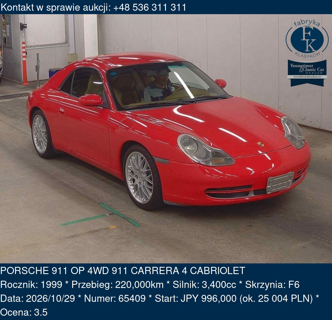 PORSCHE 911 OP 4WD 911 CARRERA 4 CABRIOLET 1999 - zdjęcie 2