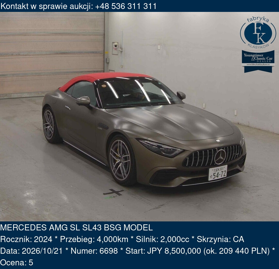MERCEDES AMG SL SL43 BSG MODEL 2024 - zdjęcie 2