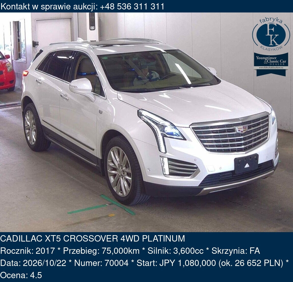 CADILLAC XT5 CROSSOVER 4WD PLATINUM 2017 - zdjęcie 2