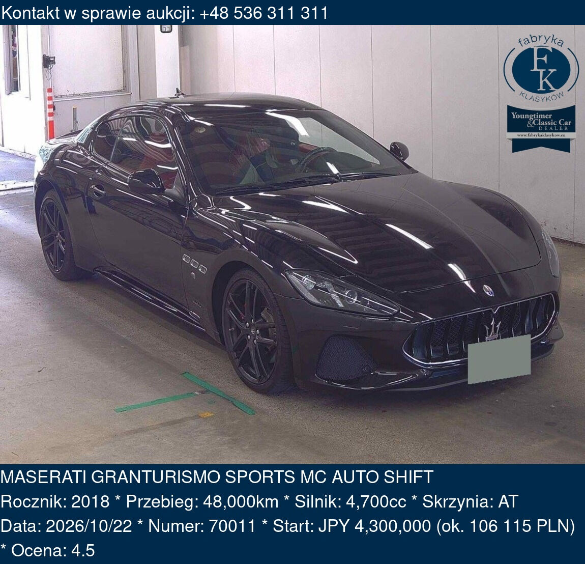 MASERATI GRANTURISMO SPORTS MC AUTO SHIFT 2018 - zdjęcie 2