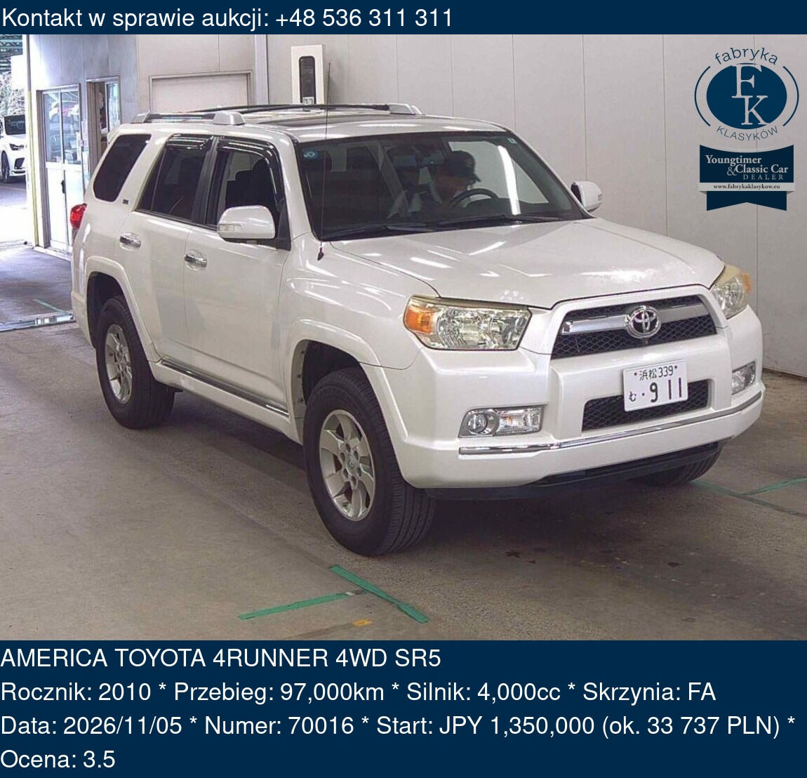 AMERICA TOYOTA 4RUNNER 4WD SR5 2010 - zdjęcie 2