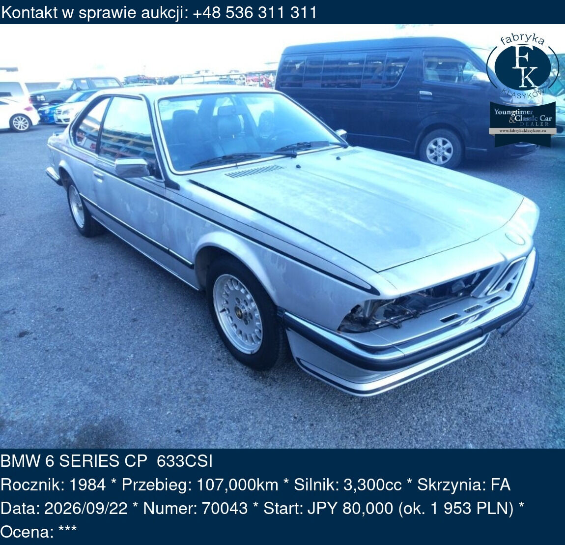 BMW 6 SERIES CP 633CSI 1984 - zdjęcie 2