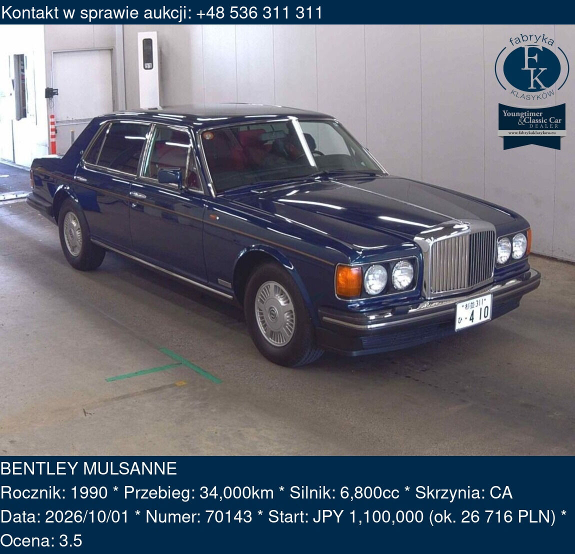BENTLEY MULSANNE 1990 - zdjęcie 2