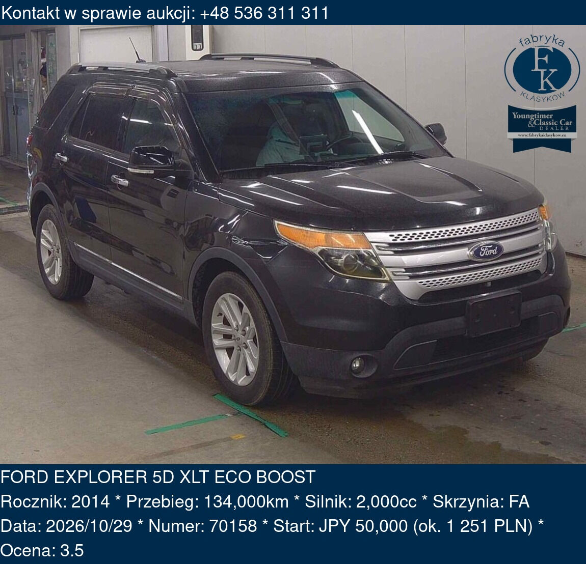 FORD EXPLORER 5D XLT ECO BOOST 2014 - zdjęcie 2