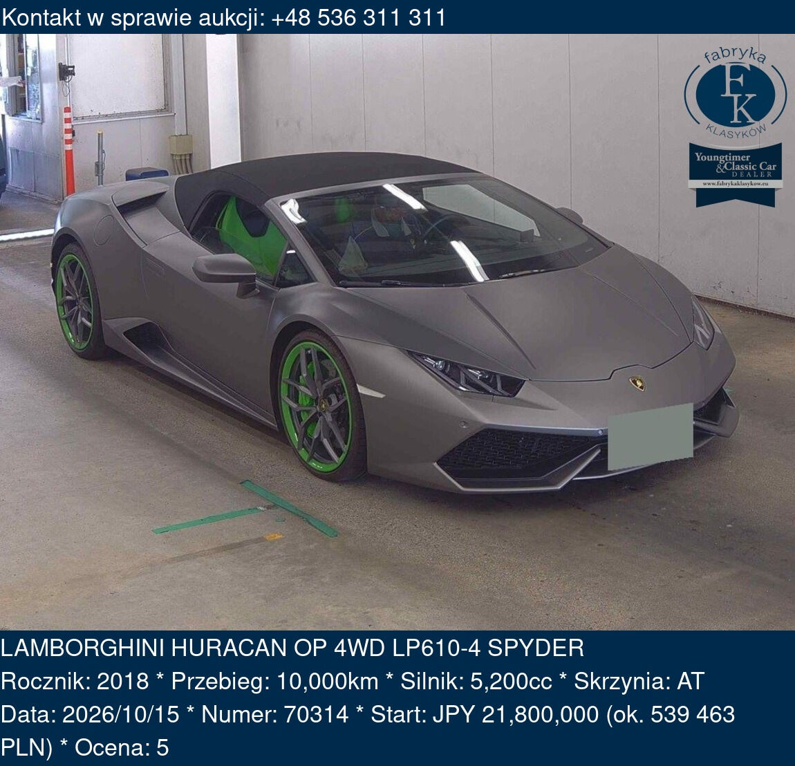 LAMBORGHINI HURACAN OP 4WD LP610-4 SPYDER 2018 - zdjęcie 2