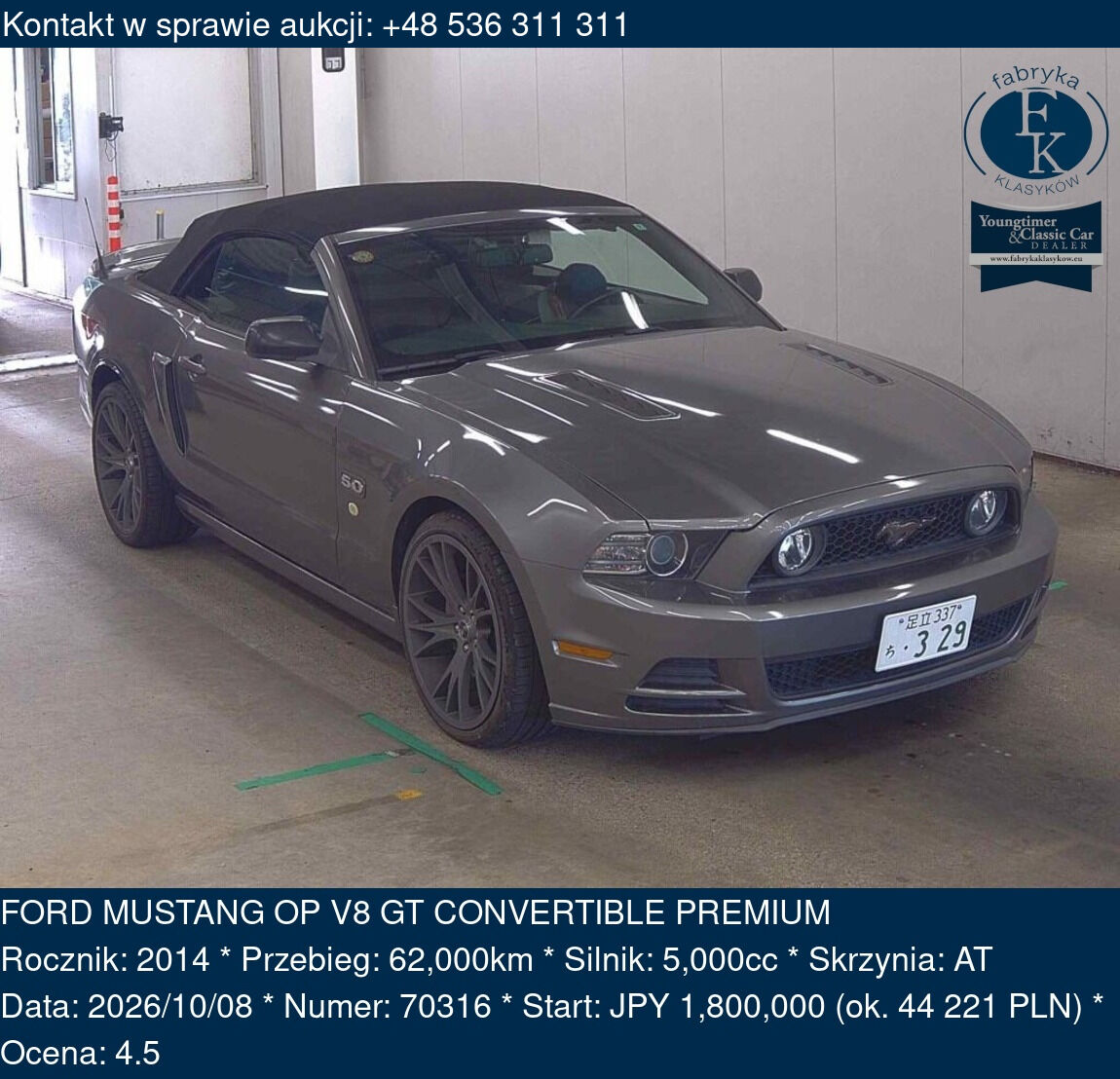 FORD MUSTANG OP V8 GT CONVERTIBLE PREMIUM 2014 - zdjęcie 2