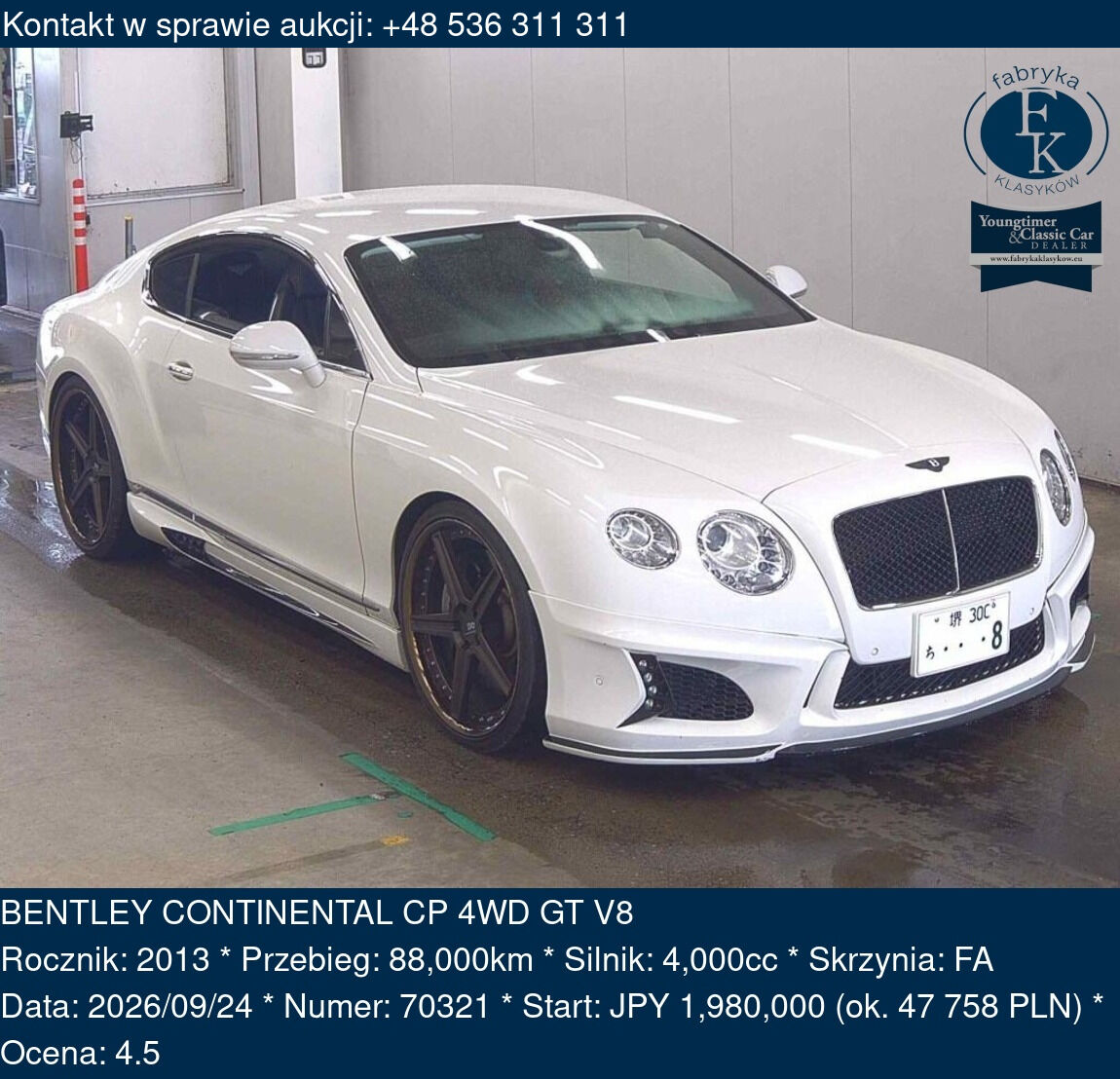 BENTLEY CONTINENTAL CP 4WD GT V8 2013 - zdjęcie 2