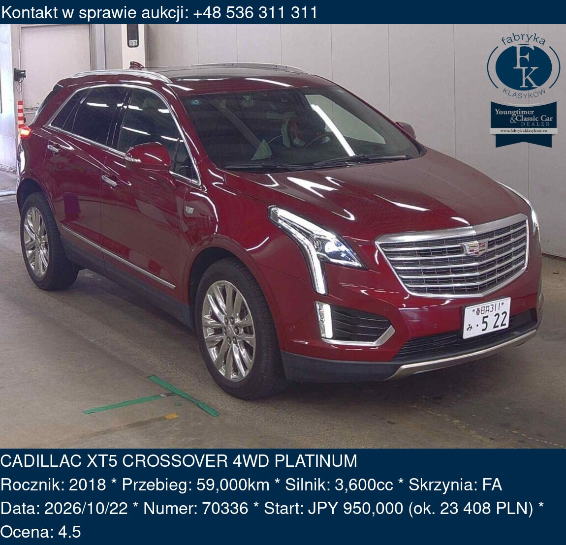 CADILLAC XT5 CROSSOVER 4WD PLATINUM 2018 - zdjęcie 2