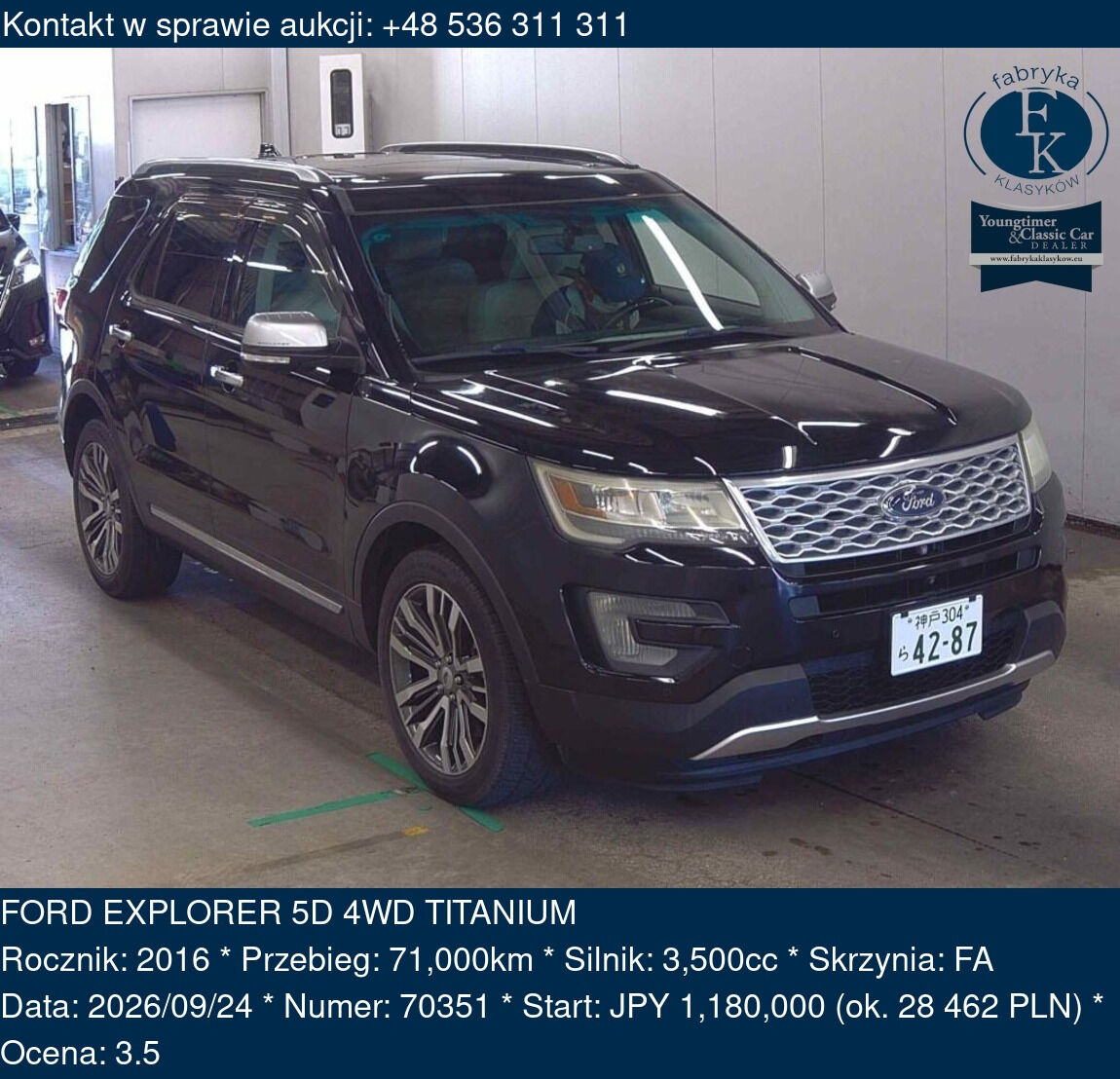FORD EXPLORER 5D 4WD TITANIUM 2016 - zdjęcie 2