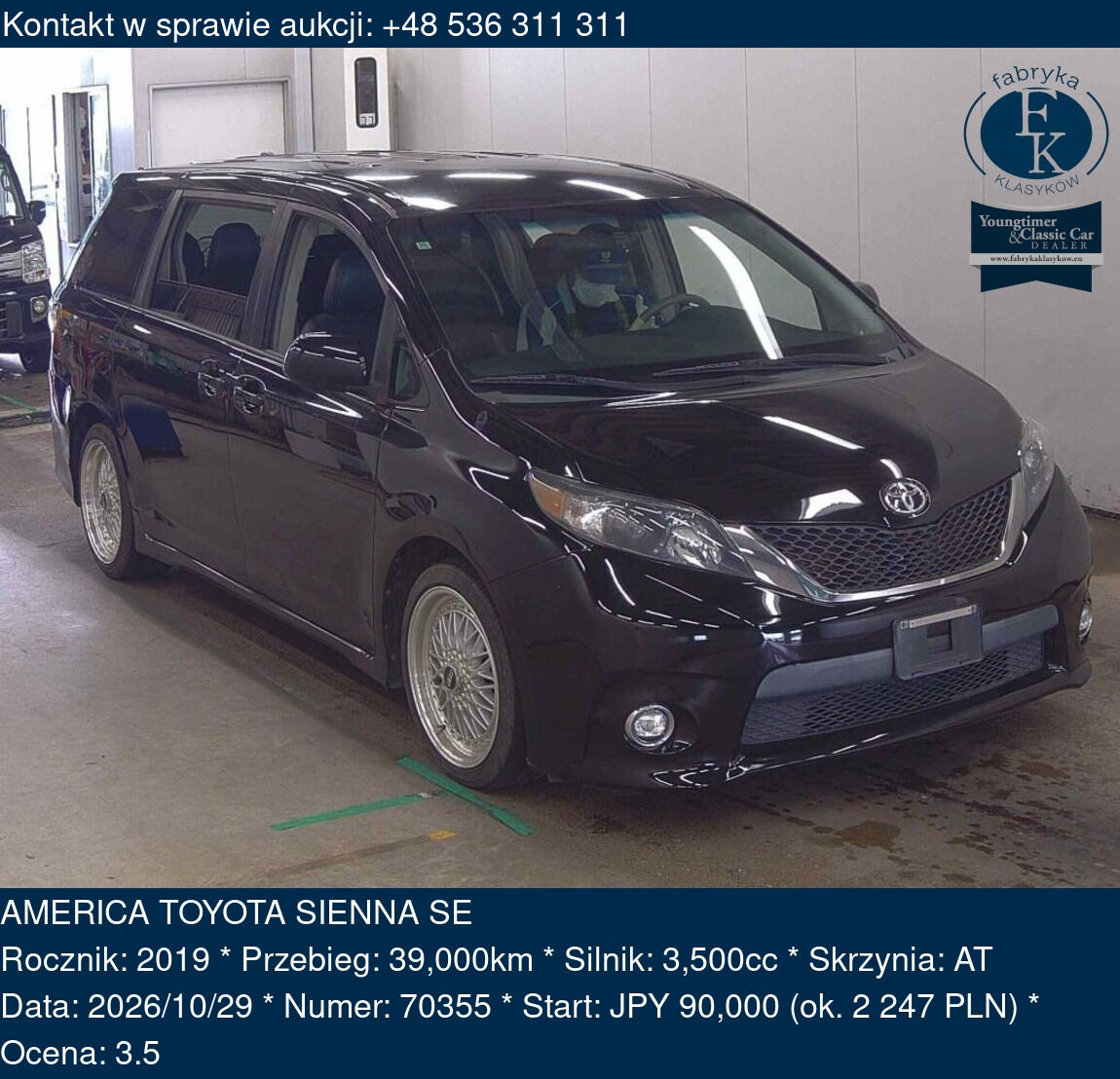 AMERICA TOYOTA SIENNA SE 2019 - zdjęcie 2