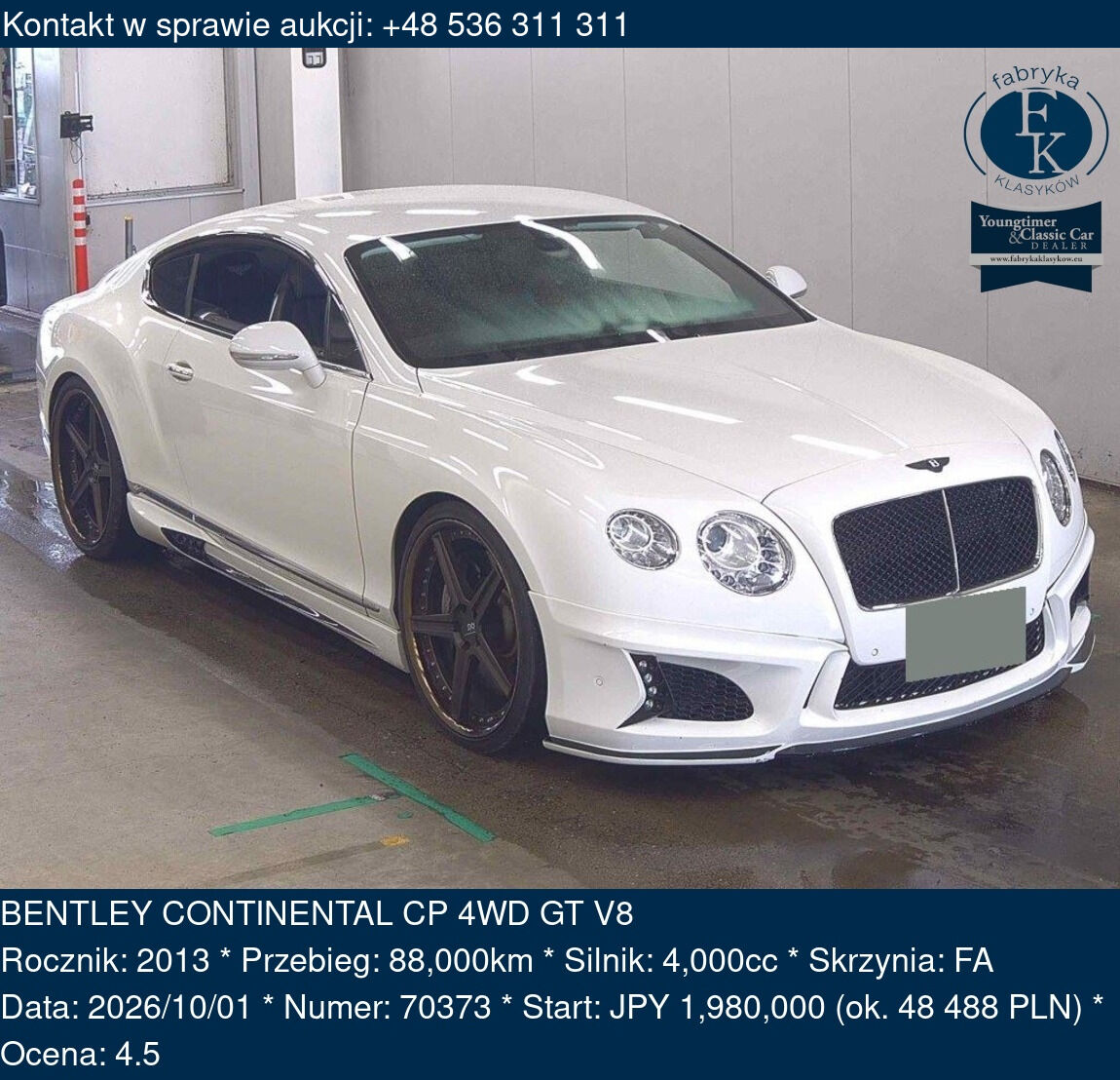 BENTLEY CONTINENTAL CP 4WD GT V8 2013 - zdjęcie 2