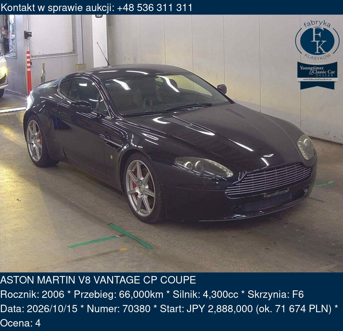 ASTON MARTIN V8 VANTAGE CP COUPE 2006 - zdjęcie 2