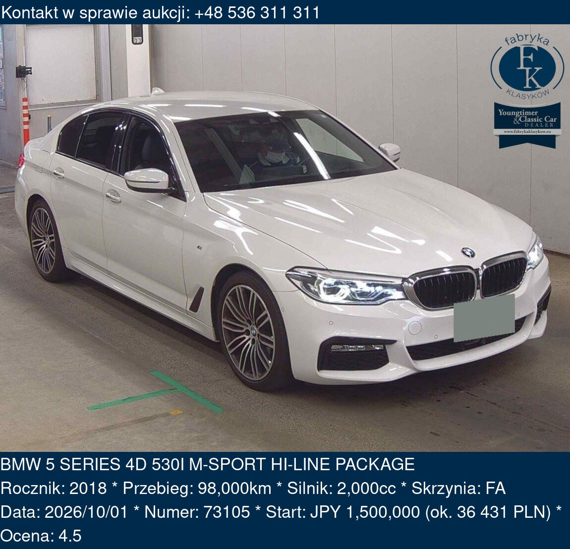 BMW 5 SERIES 4D 530I M-SPORT HI-LINE PACKAGE 2018 - zdjęcie 2