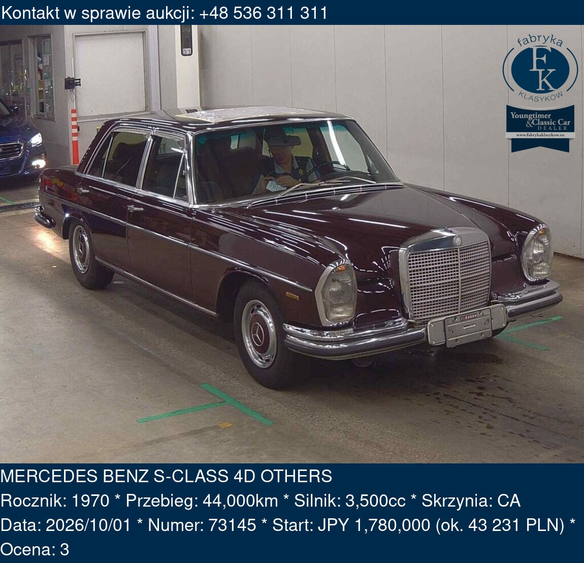 MERCEDES BENZ S-CLASS 4D OTHERS 1970 - zdjęcie 2