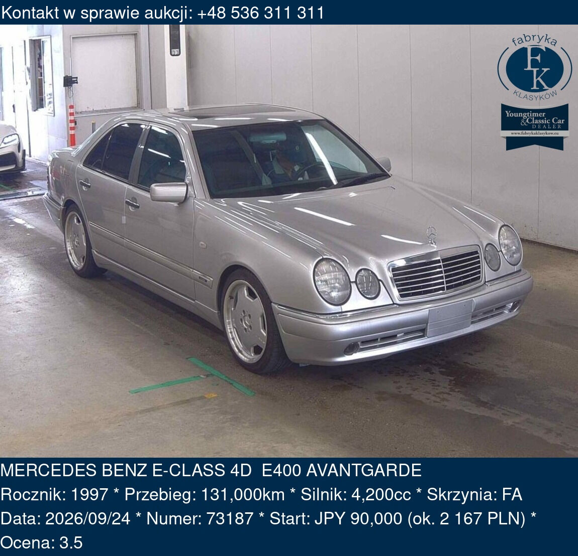 MERCEDES BENZ E-CLASS 4D E400 AVANTGARDE 1997 - zdjęcie 2