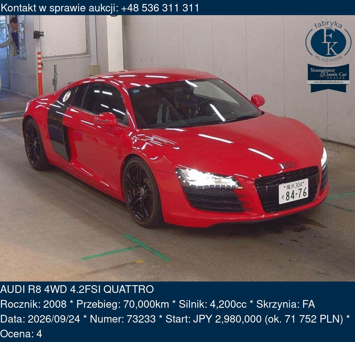 AUDI R8 4WD 4.2FSI QUATTRO 2008 - zdjęcie 2