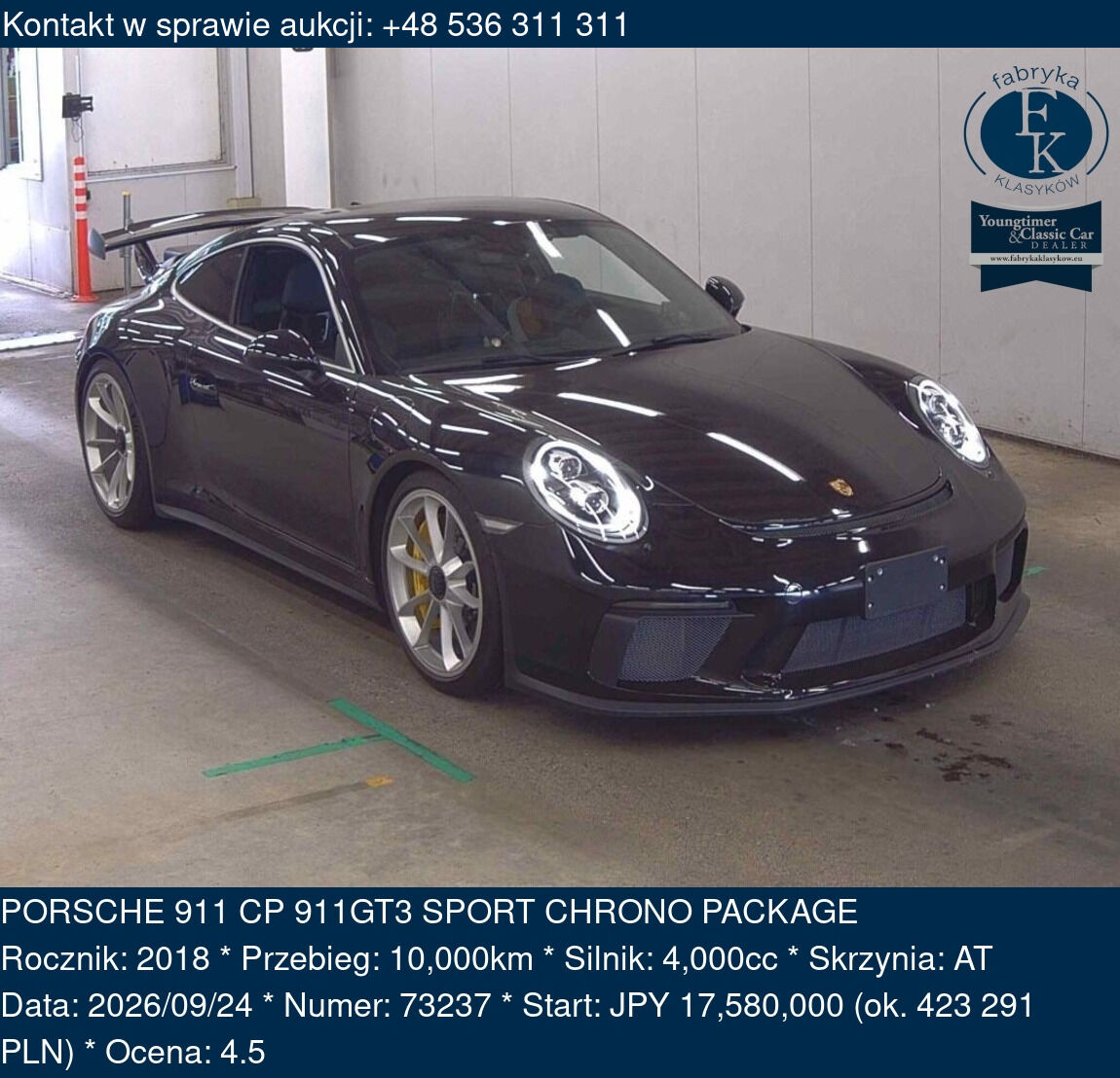PORSCHE 911 CP 911GT3 SPORT CHRONO PACKAGE 2018 - zdjęcie 2