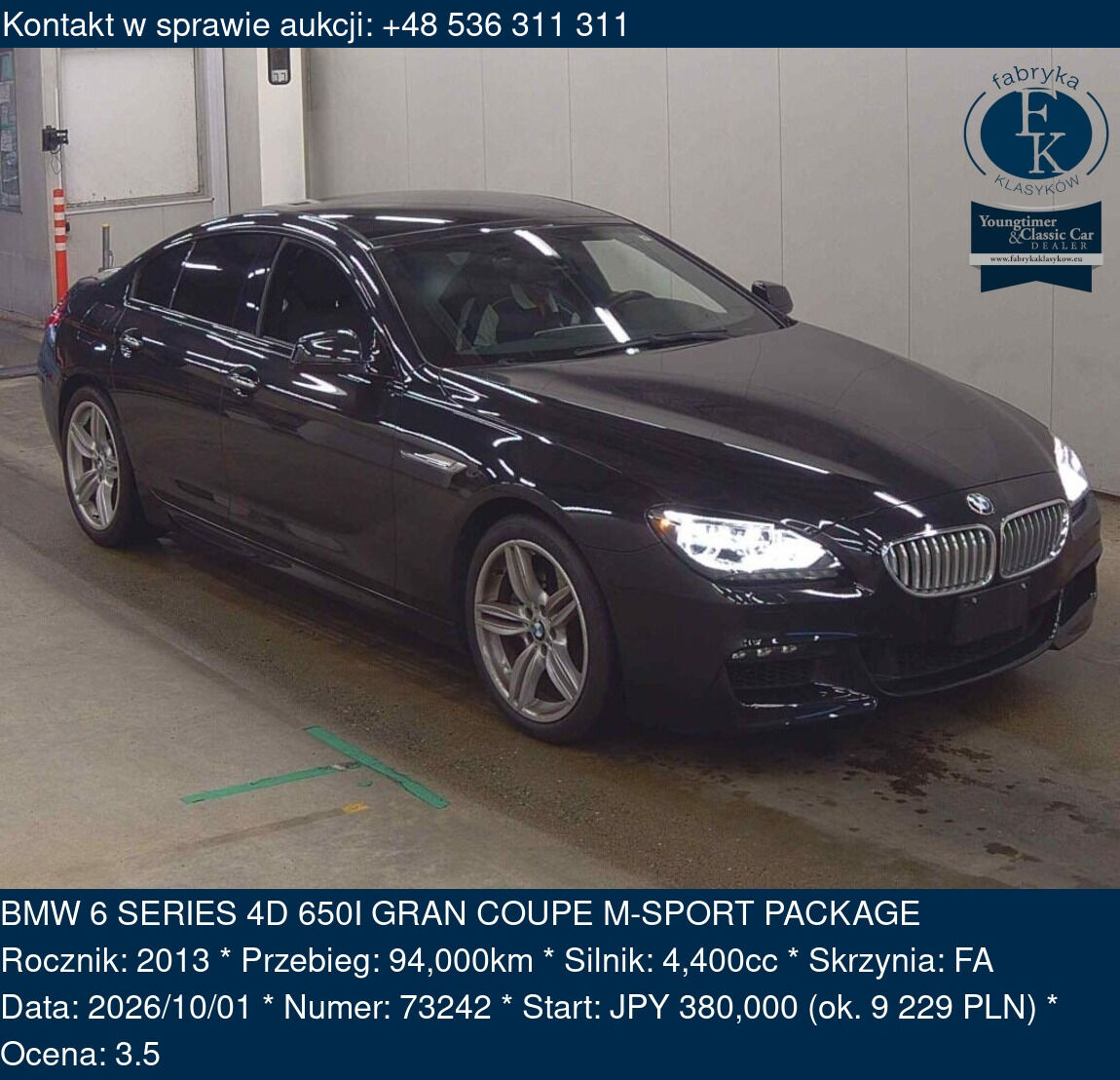 BMW 6 SERIES 4D 650I GRAN COUPE M-SPORT PACKAGE 2013 - zdjęcie 2