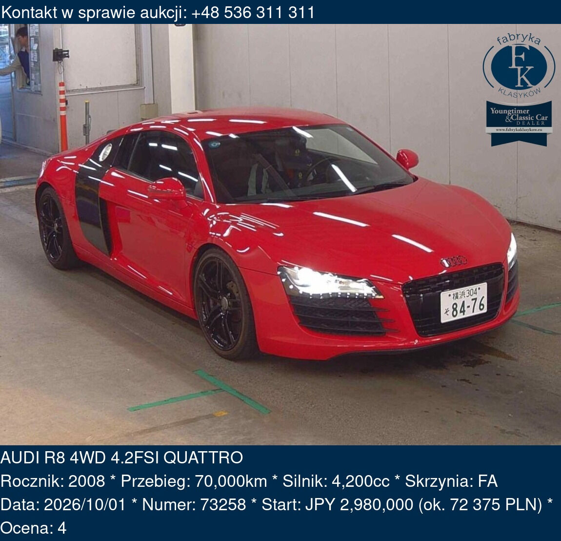 AUDI R8 4WD 4.2FSI QUATTRO 2008 - zdjęcie 2