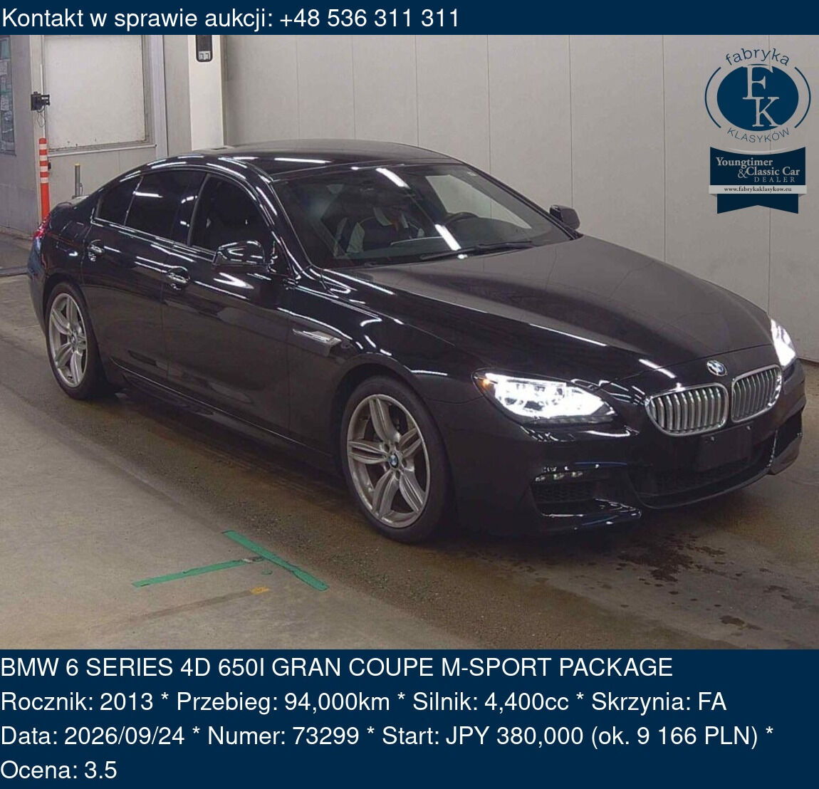 BMW 6 SERIES 4D 650I GRAN COUPE M-SPORT PACKAGE 2013 - zdjęcie 2