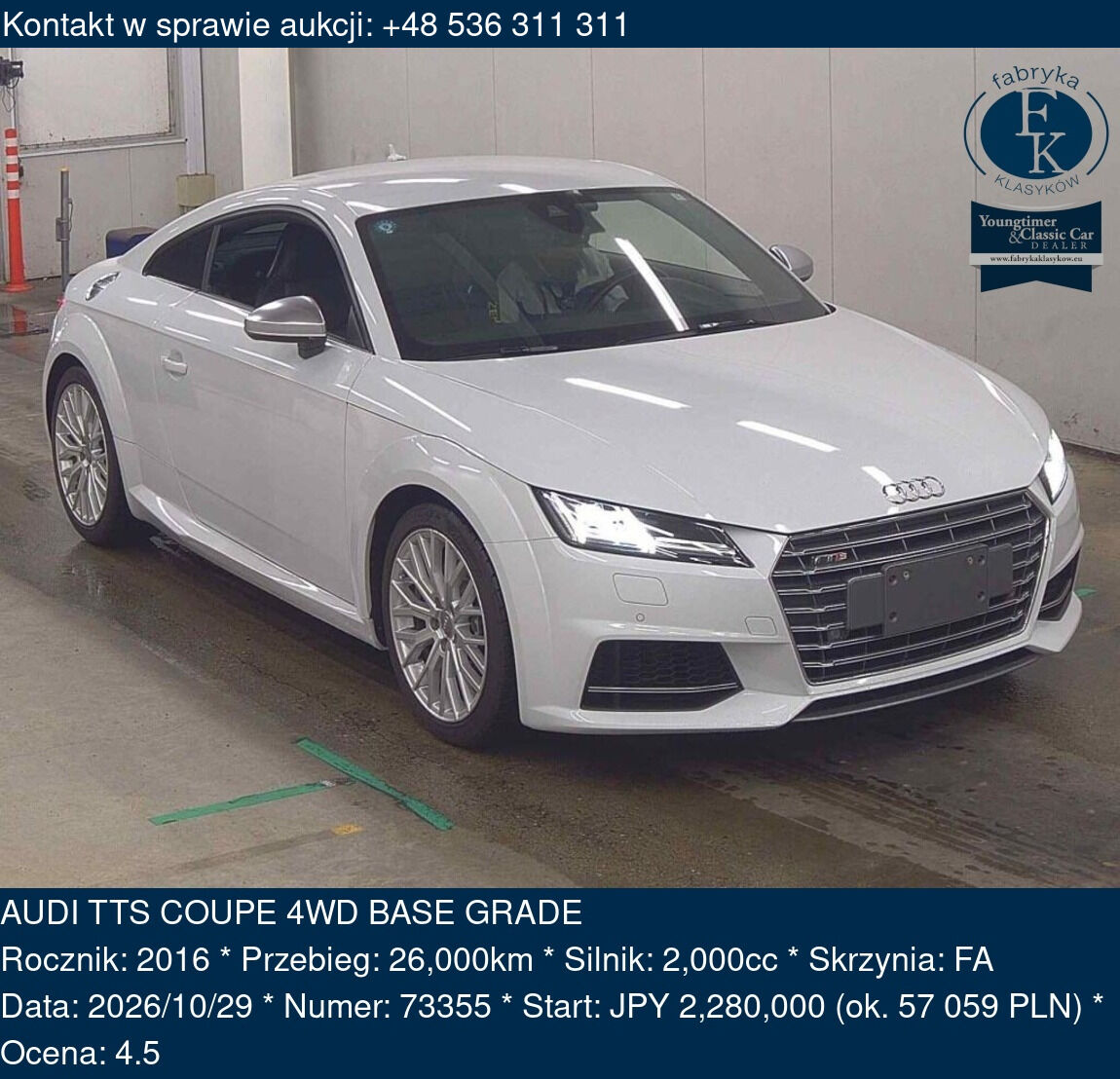 AUDI TTS COUPE 4WD BASE GRADE 2016 - zdjęcie 2