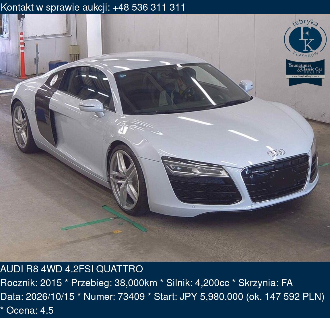 AUDI R8 4WD 4.2FSI QUATTRO 2015 - zdjęcie 2