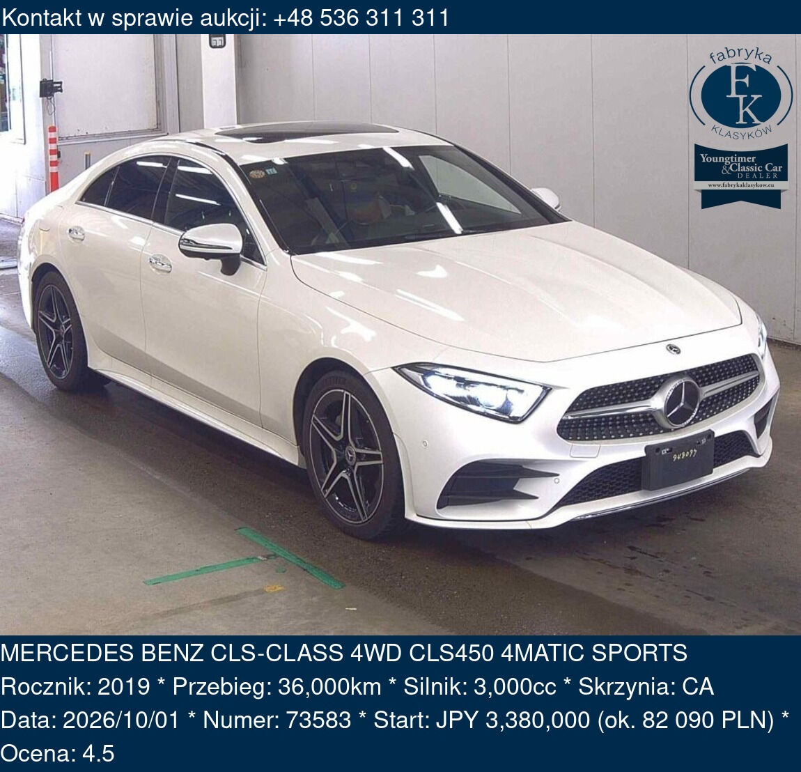 MERCEDES BENZ CLS-CLASS 4WD CLS450 4MATIC SPORTS 2019 - zdjęcie 2