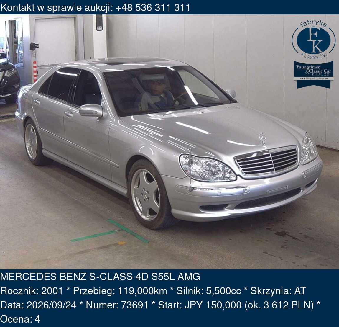 MERCEDES BENZ S-CLASS 4D S55L AMG 2001 - zdjęcie 2