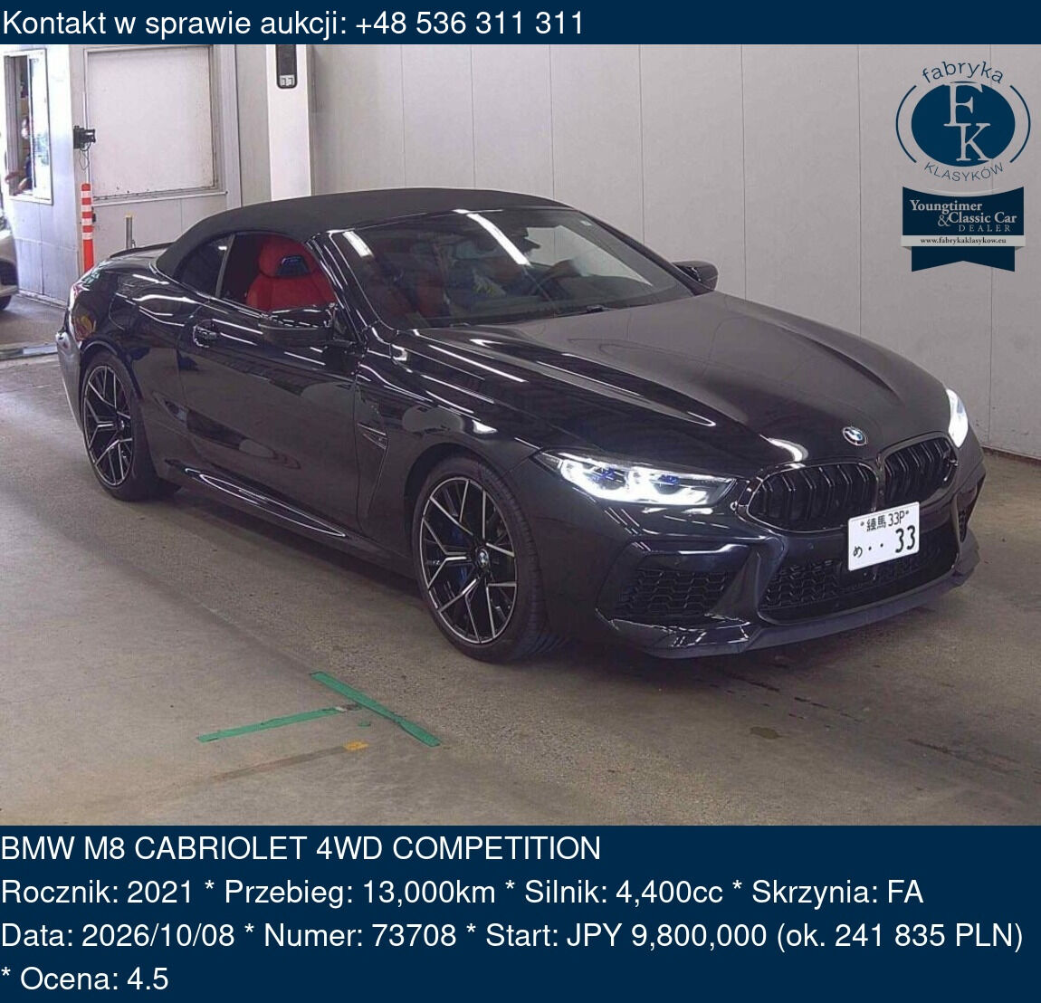 BMW M8 CABRIOLET 4WD COMPETITION 2021 - zdjęcie 2