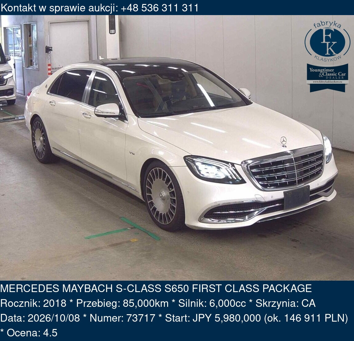 MERCEDES MAYBACH S-CLASS S650 FIRST CLASS PACKAGE 2018 - zdjęcie 2