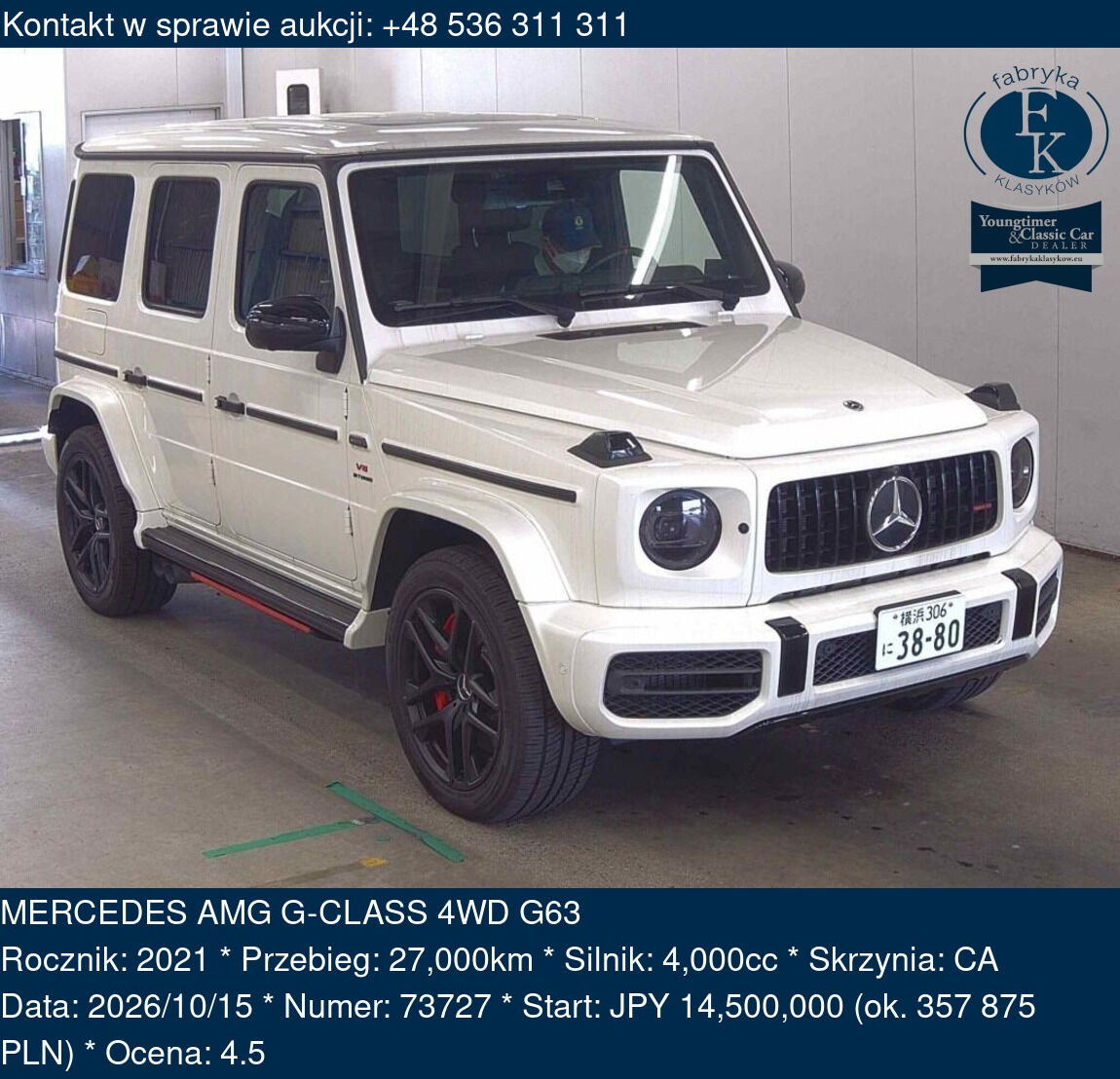 MERCEDES AMG G-CLASS 4WD G63 2021 - zdjęcie 2