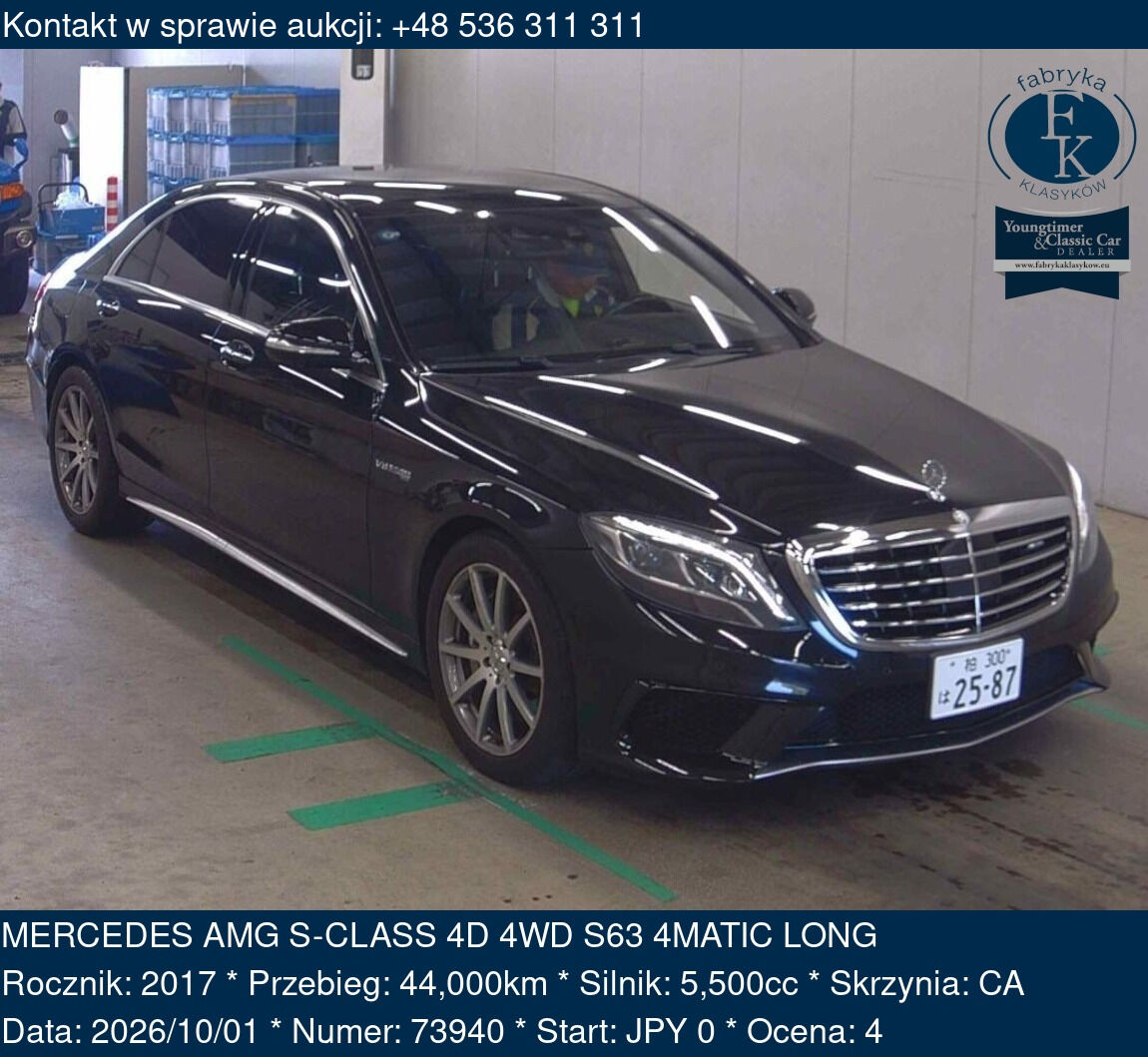 MERCEDES AMG S-CLASS 4D 4WD S63 4MATIC LONG 2017 - zdjęcie 2