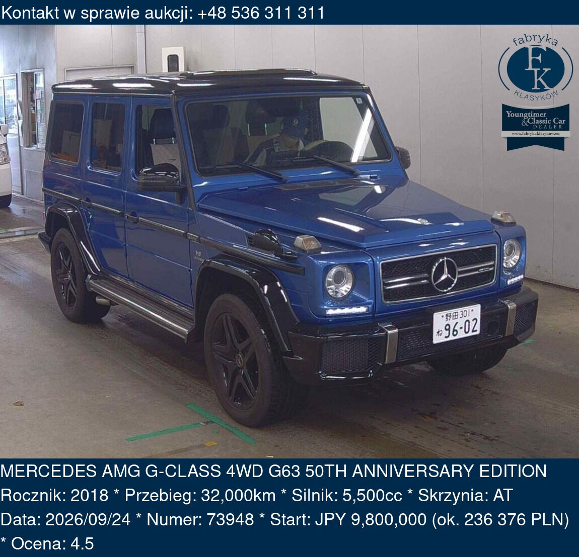 MERCEDES AMG G-CLASS 4WD G63 50TH ANNIVERSARY EDITION 2018 - zdjęcie 2