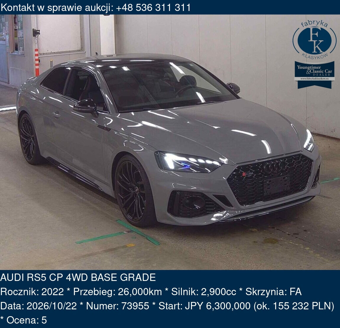 AUDI RS5 CP 4WD BASE GRADE 2022 - zdjęcie 2