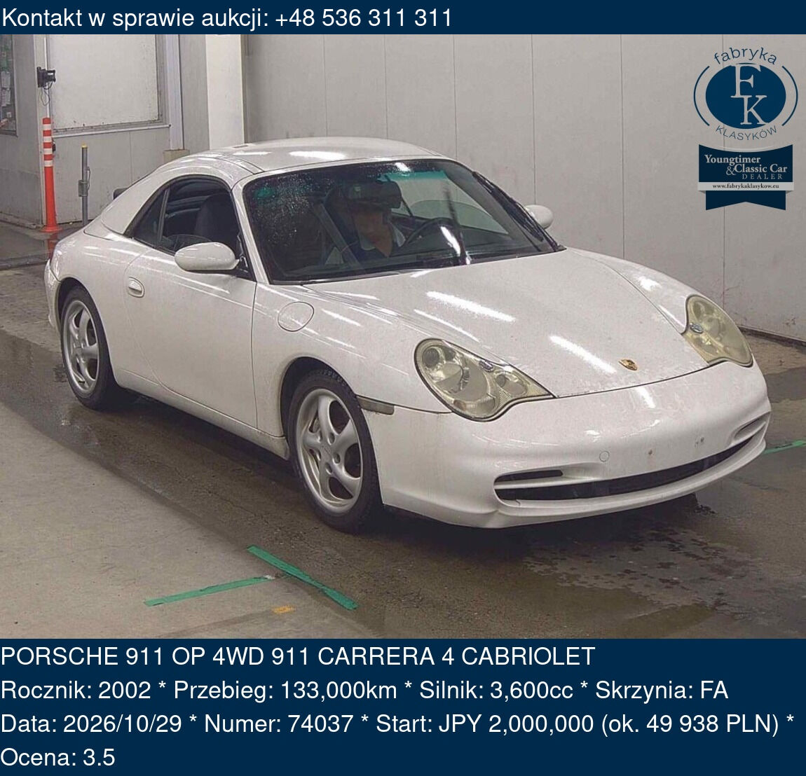 PORSCHE 911 OP 4WD 911 CARRERA 4 CABRIOLET 2002 - zdjęcie 2