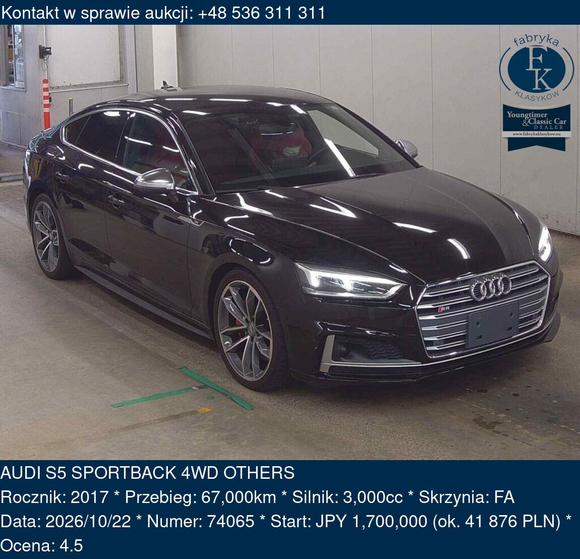 AUDI S5 SPORTBACK 4WD OTHERS 2017 - zdjęcie 2
