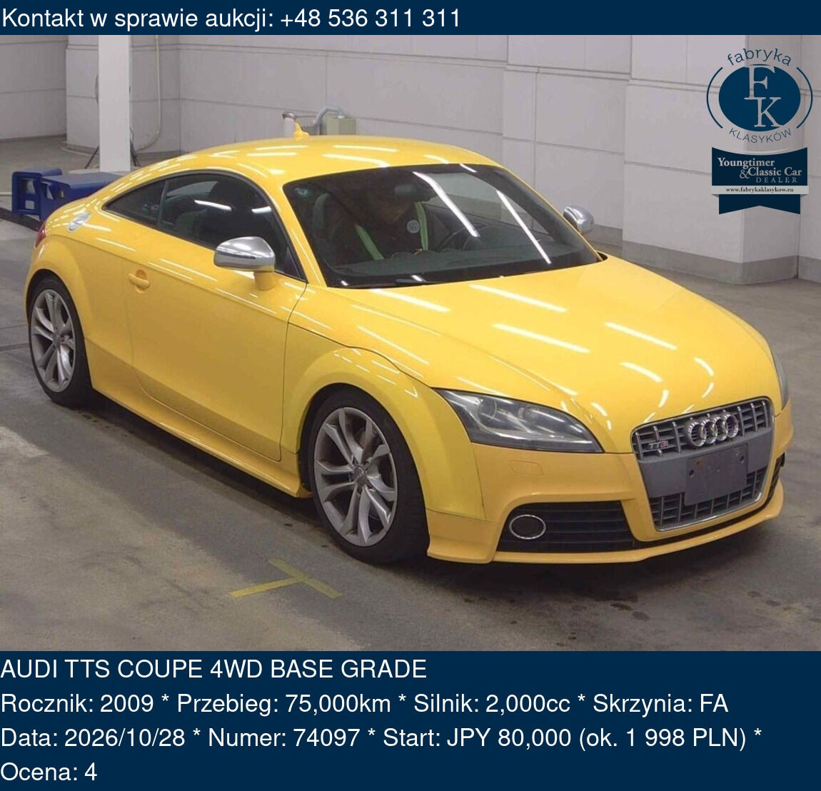 AUDI TTS COUPE 4WD BASE GRADE 2009 - zdjęcie 2