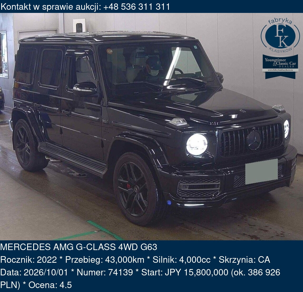 MERCEDES AMG G-CLASS 4WD G63 2022 - zdjęcie 2
