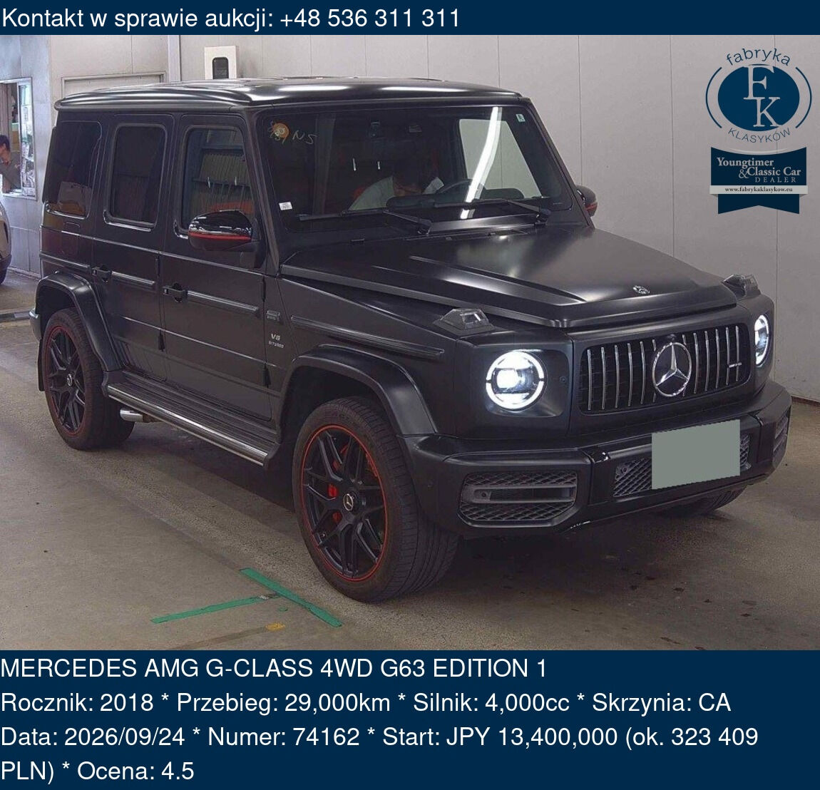 MERCEDES AMG G-CLASS 4WD G63 EDITION 1 2018 - zdjęcie 2