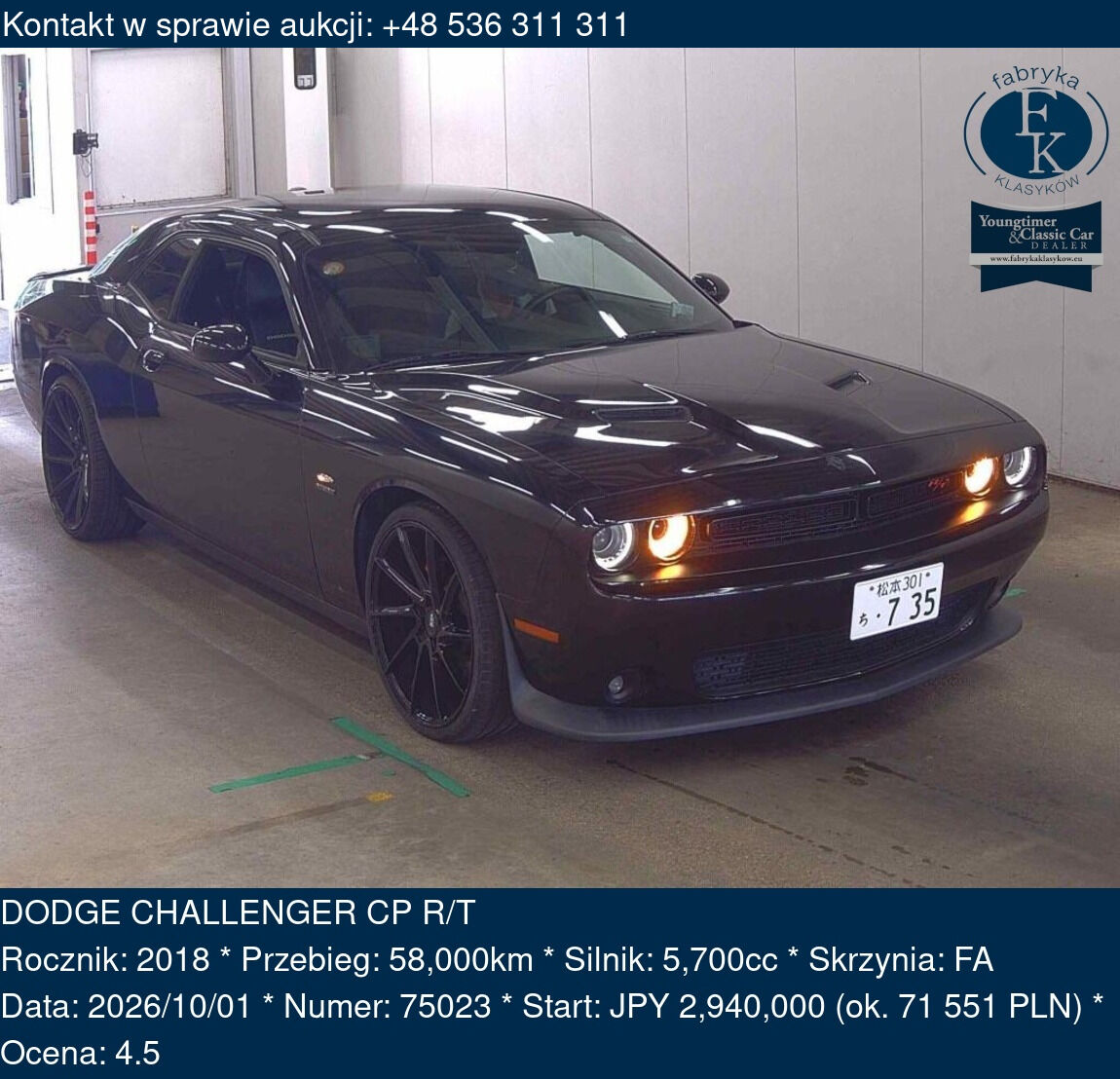 DODGE CHALLENGER CP R/T 2018 - zdjęcie 2